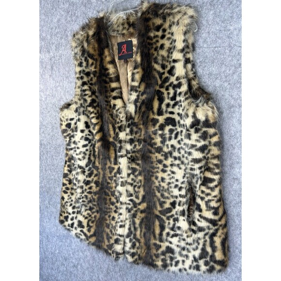 Adrienne Landau Faux Fur Animal Print Vest Sleeveless Collared Mob Wife Sz L - Picture 2 of 9